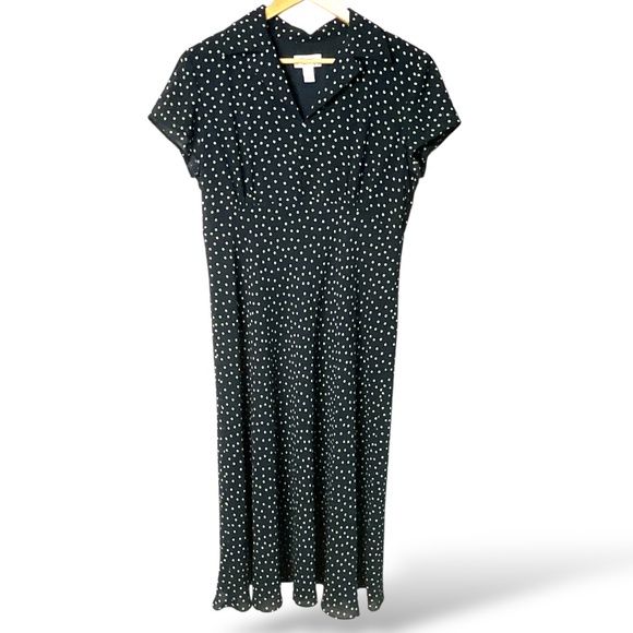 TALBOTS Fully Lined Navy & White Polka Dot Fit and Flare Short Sleeve Dress 14 - Picture 3 of 10